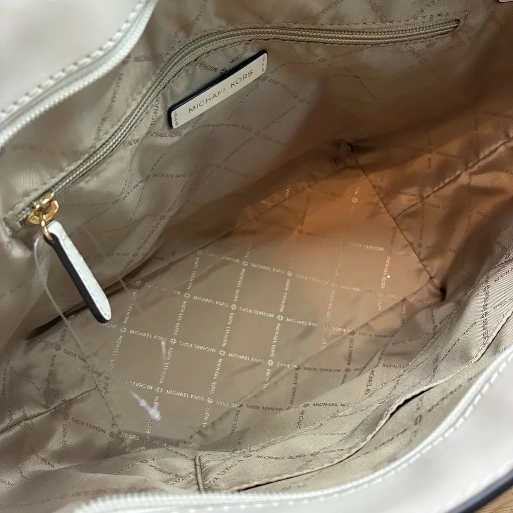 Michael Kors Voyager East West Tote Bag Vanilla Signature Logo Gold Hardware